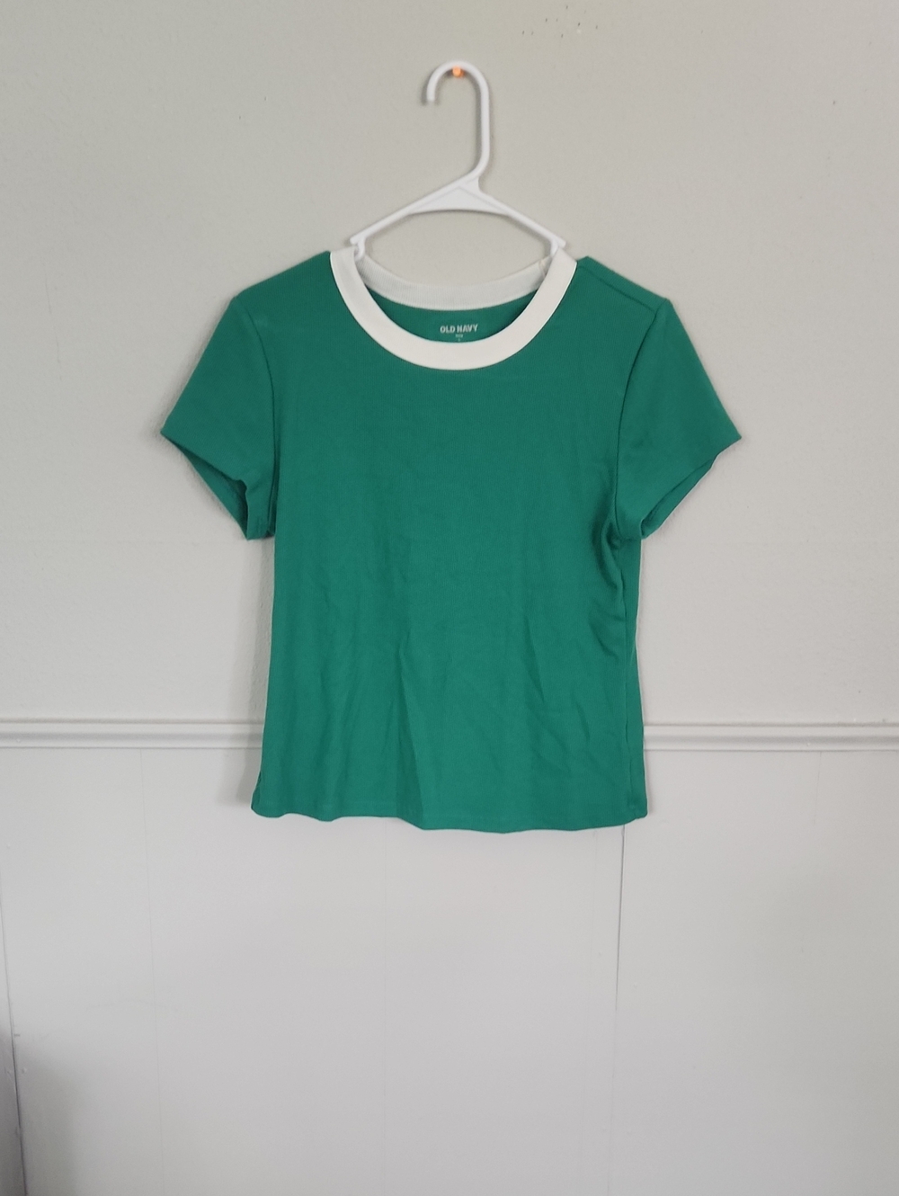 Old Navy Green Tee with White Contrast Neck